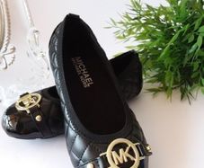 MICHAEL KORS Black Patent Ballerina Flats Size UK 10