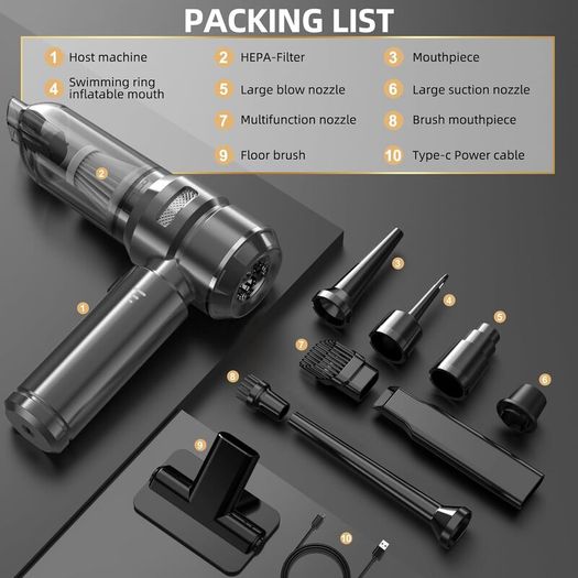 Vacuum Cleaner, 22000Pa Car Vacuum Cleaner Cordless Powerful, Brushless Motor, Multiple Brush Heads, 4-in-1 Multifunctional Portable Mini Car Hoover for Office/Home/Pet Hair, Dark Grey