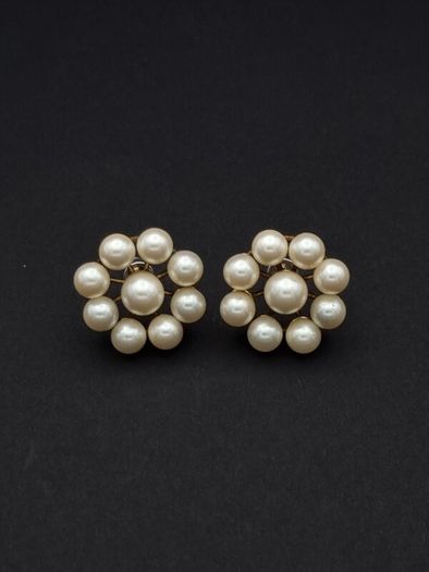 Vintage Gold Plated Faux Pearl Sterling Silver Earrings In Original Box