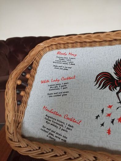 Mid Century Modern Retro Cocktail Melamine Wicker Tray