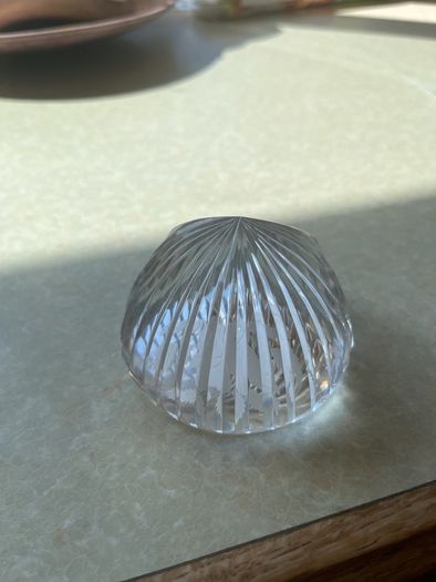 Vintage Stuart Crystal Dime Paperweight & Cavan Crystal Fan shaped clock
