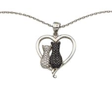 925 Sterling Silver CZ Cats Necklace