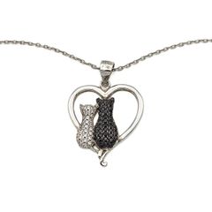 925 Sterling Silver CZ Cats Necklace