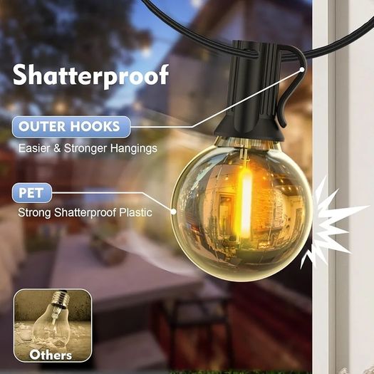 Lights Outdoor 150Ft, LED Outdoor String Lights Mains Powered Waterproof Garden Lights with 75+2 Shatterproof Plastic G40 Bulbs for Party, Patio, Wedding, Party, Terrace
