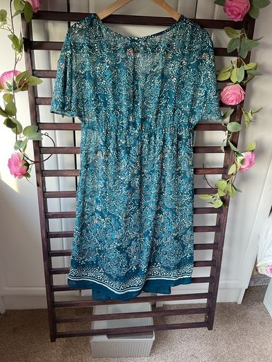 dress mexx teal pattern kimono style summer dress size 12