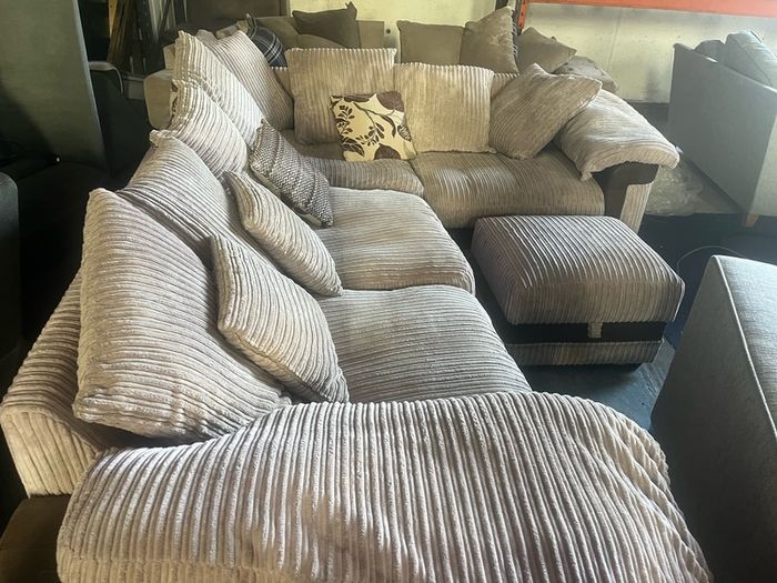 Beige corduroy corner sofa set