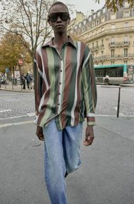 Fab Zara Green & Brown Satin Stripe Shirt  Size XL runs big UK 14