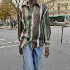 Fab Zara Green & Brown Satin Stripe Shirt  Size XL runs big UK 14