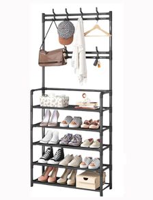 Brand New Coat Rack with Shoe Shelves 8 Removable Hooks 5-Tier