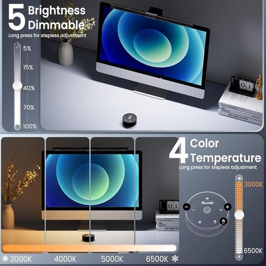 Quntis Wireless Monitor Light bar with Remote & Touch Control, 40cm PC Curved Computer Monitor Lamp Auto Stepless Dimming and Color Temperature, Eye Protect Desktop PC Screen Anti-Blue Light Bar [Energy Class A]