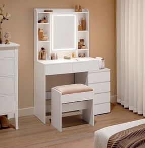 Dressing table LED lights and drawers