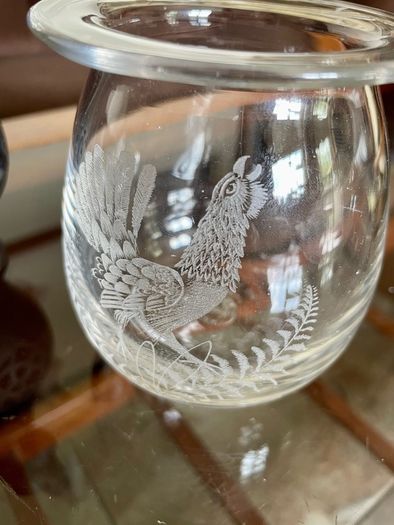 Vintage Signed Bruce Walker Kirkbuddo Glass Studio Etched Art Glass Bud Vase Capercaillie 1976