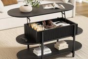 Coffee Table, Fluted Wood Center Table with Hidden Storage