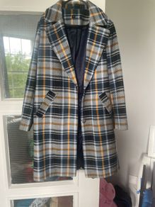 Double Breasted Blue Checked Design Coat