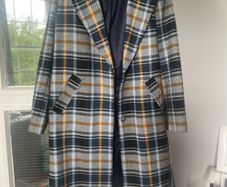 Double Breasted Blue Checked Design Coat