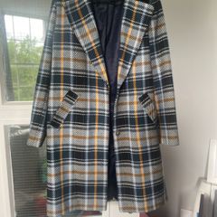 Double Breasted Blue Checked Design Coat