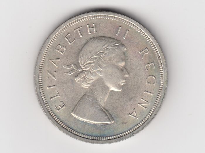 South Africa 5 Shillings 1957, 50% Silver Coin (no. G45)