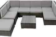poly rattan seating group Venice, 6 seats 1 table 1 stool with stainless steel screws, extra thick seat cushions - various colors - (grey | No. 402698