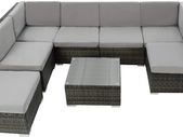 800762 XXL poly rattan seating group Venice, 6 seats 1 table 1 stool with stainless steel screws, extra thick seat cushions - various colors - (grey | No. 402698