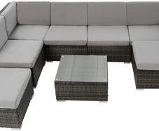 800762 XXL poly rattan seating group Venice, 6 seats 1 table 1 stool with stainless steel screws, extra thick seat cushions - various colors - (grey | No. 402698
