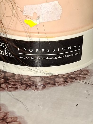 Beauty Works Professional Brand Mannequin Head, for displaying Luxury Hair Extensions. The product is marketed for both luxury hair extensions and professional styling tools, Stage or Movie Props It is designed for styling practice, often featuring 100% h