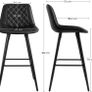 Set of 2 Bar Chairs, High Stools, Kitchen Seat, Metal Frame, with Backrest and Padded Seat, Metal Footrest, PU Padded Surface, Load 120 kg, Black Image 4