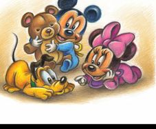 Original Drawing baby Pluto Mickey Minnie