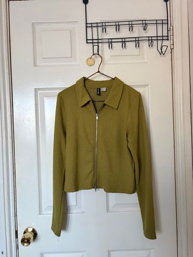 Khaki green fitted zip up long sleeve