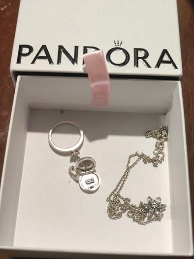 Pandora silver set necklace ring charm
