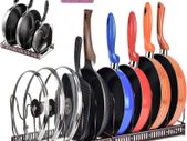 Pan Organiser Rack, Pot Lid Organizers with 7 Dividers, Expandable Pots and Pans Holder, Bakeware Rack, Kitchen Cupboard Organiser for Pantry Cabinet, Black