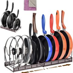 Pan Organiser Rack, Pot Lid Organizers with 7 Dividers, Expandable Pots and Pans Holder, Bakeware Rack, Kitchen Cupboard Organiser for Pantry Cabinet, Black