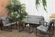 Garden Furniture Set, 1 Glass Table, 2 Armchairs, 1 Sofa, Weather-Resistant, 114cm x 70cm x 67cm, Gray + Black