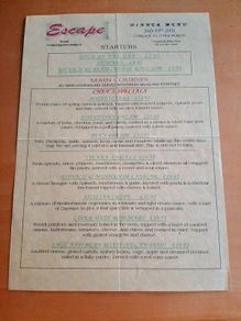 'Escape' vegetarian menu