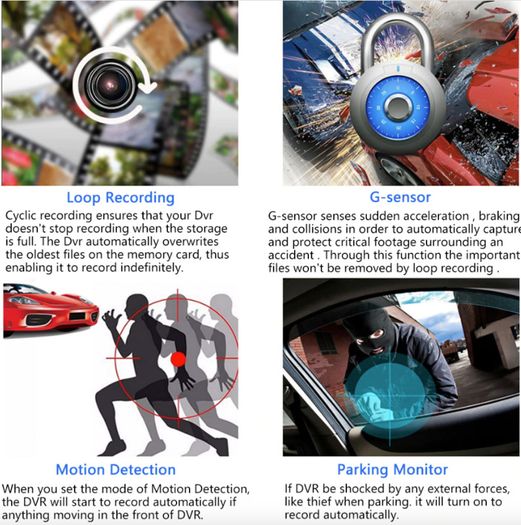 1080P Car DVR 4.3 inch Lens Dash Cam Front and Rear Video Recorder Camera G-sensor
