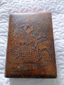 RARE Vintage Don Quixote Embossed Leather Cigar & Cigarette Humidor Box - Book Style