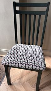 Set of 6 Refurbished Slat Back Dining Chairs (Professionally Painted & Reupholstered)
