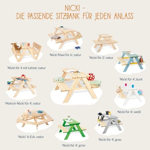 Children's Seat Set for 4 Including 2 Tubs and Removable Worktop for Children from 2 Years Solid Wood Natural