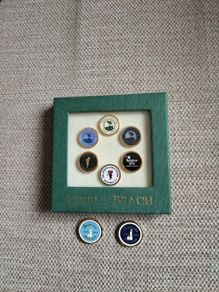 Lovely boxed golf ball markers from Pebble Beach and Rosslare golf clubs