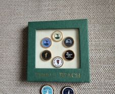 Lovely boxed golf ball markers from Pebble Beach and Rosslare golf clubs