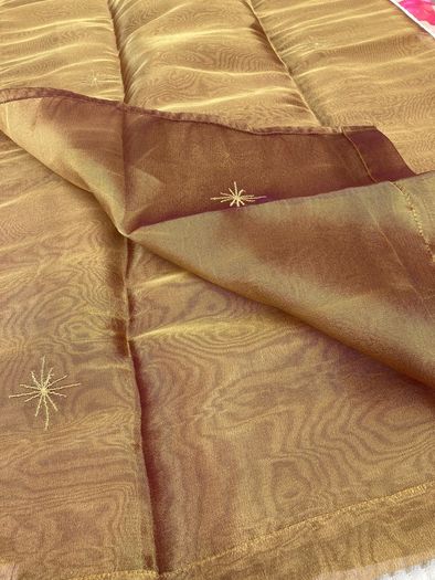 A Pair of Tab Top Voile Curtains. ( Gold) 110 x 230 cm New.