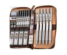 26PCS Metal Mechanical Pencil Set in Leather Case, Art Drafting Pencil 0.3, 0.5, 0.7, 0.9 mm