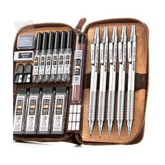 26PCS Metal Mechanical Pencil Set in Leather Case, Art Drafting Pencil 0.3, 0.5, 0.7, 0.9 mm