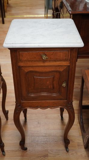 Pair of Antique Oak Marble Top Bedside Cabinets