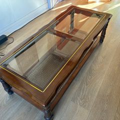 Vintage Traditional Wooden Coffee Table with Glass Top