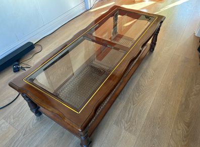 Vintage Traditional Wooden Coffee Table with Glass Top