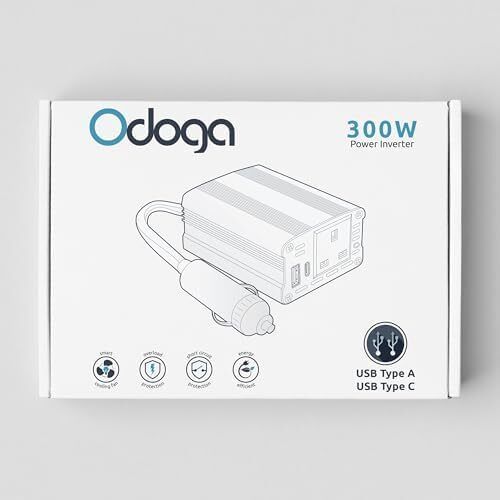 300W Car Power Inverter 12V to 240V / 230V Converter, USB-A and USB-C 3A Charging Ports - Charge Your Laptop, iPad, iPhone, Tablet, Consoles & More - Durable and Powerful - Red Aluminum Body