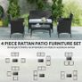 4 Piece Rattan Garden Furniture Sofa Set with Loveseat, Armchairs, Glass-Top Coffee Table and Cushions, Black Image 4