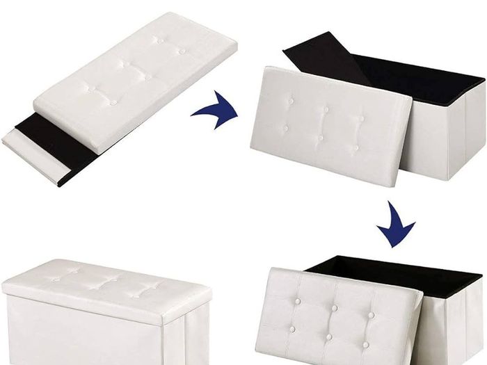 NEW SALE | Folding Ottoman Bench Storage Box with Lid, Large Storage Seat Faux Leather Footstool Toy Storage Box, Brown, 76 x 38 x 38 cm