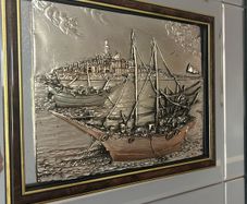 Decorative embossed metal wall plaques brass art from the 1970s 1990s