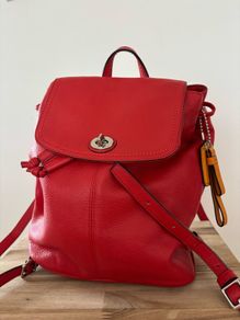 Coach pebble leather red backpack